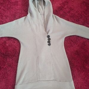 Cupshe Cream V-Neck Hooded Sweater with Buttons